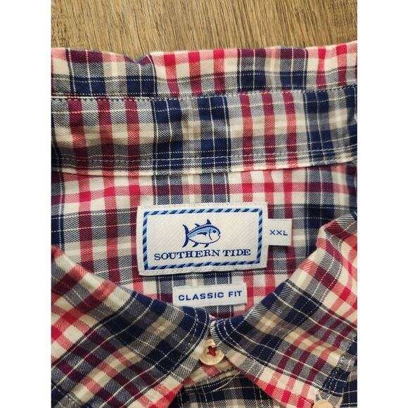Southern Tide plaid chest pocket button up mens 2XL shirt Skipjack Logo cotton - Picture 2 of 9